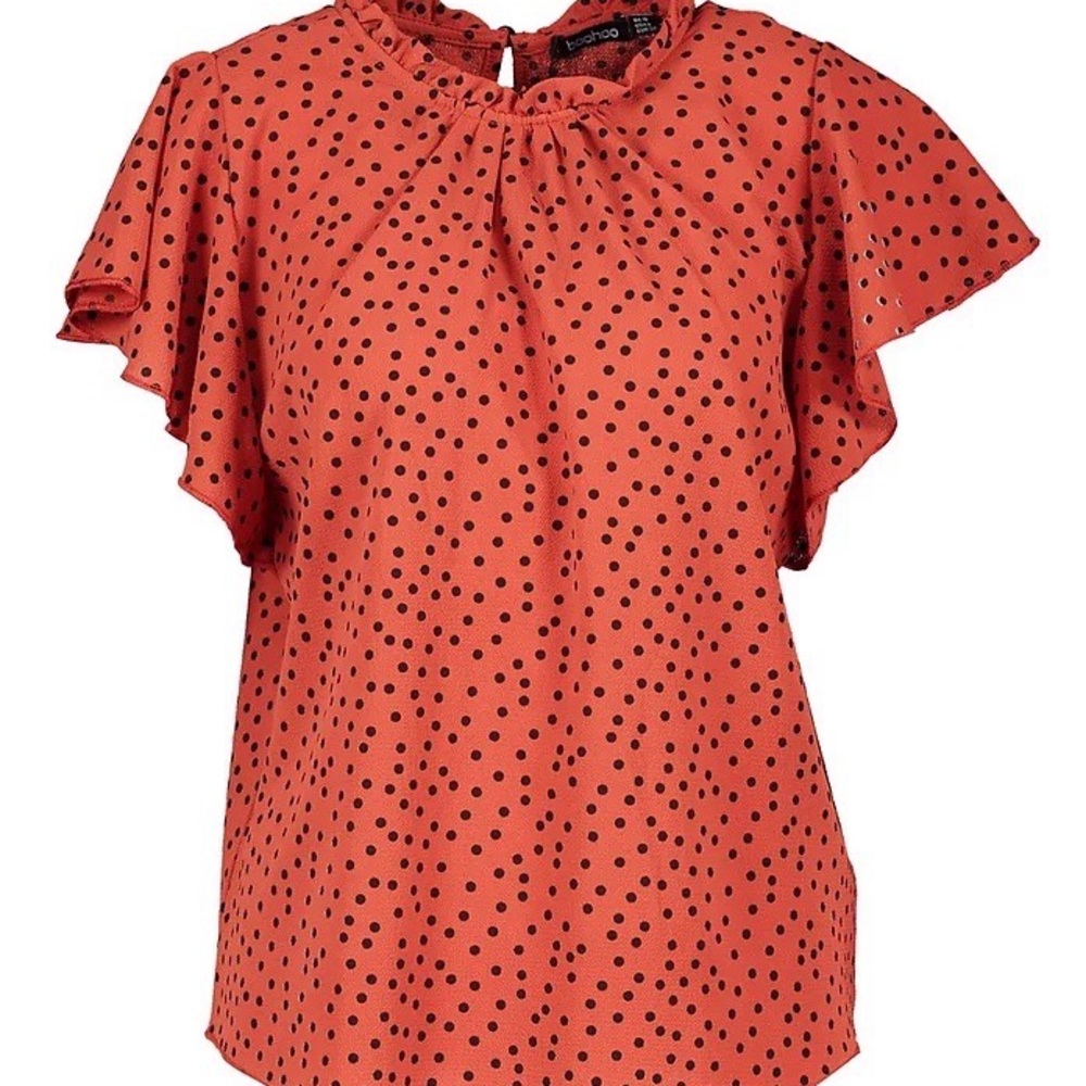 Boohoo Orange polka dot blouse